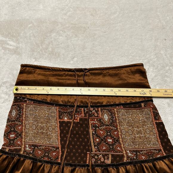 Miss Me Brown Patchwork Vintage Maxi Skirt Paisley Satin Size Small - Picture 10 of 11